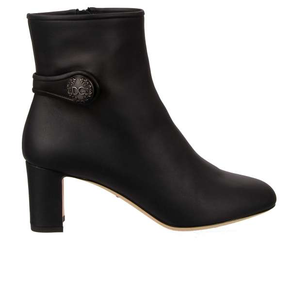 Leather Boots with decorative DG Logo metal button in black by DOLCE & GABBANA