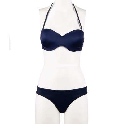 Padded Bandeau Bikini with Logo Navy Blue