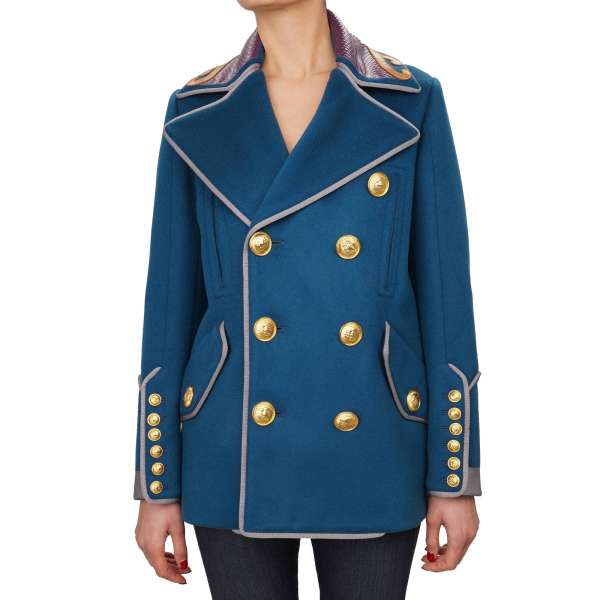 Zweireihiger Royal Kurzmantel / Jacke im Military Stil mit goldenen Knöpfen und Schlangenleder Kragen von DSQUARED2