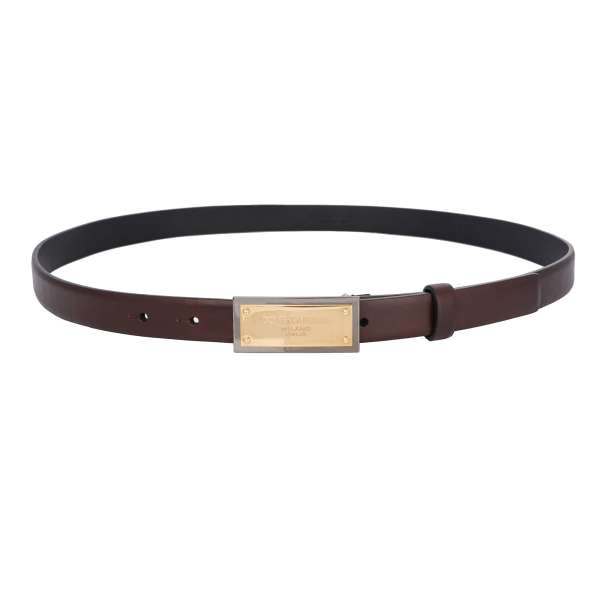 Calf leather belt with DG Logo metal buckle in black and gold by DOLCE & GABBANA