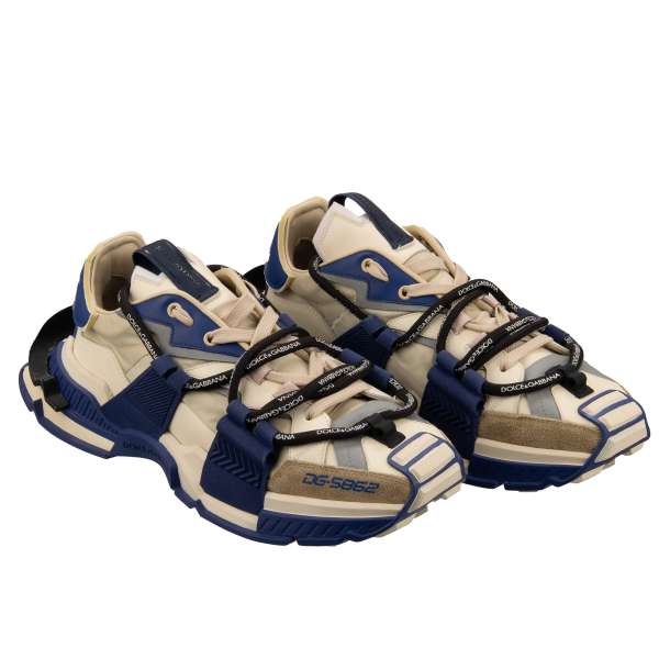 Low-Top Sneaker SPACE with massive sole and DG logo lace in beige and blue by DOLCE & GABBANA