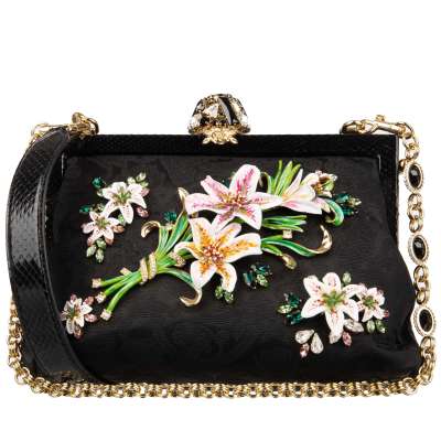 Lilien Brokat Schlangenleder Clutch Tasche VANDA mit Schmuck Schwarz