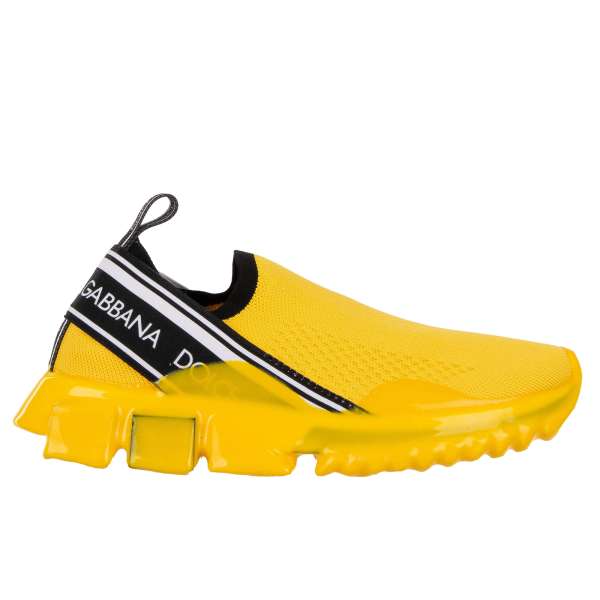 Elastic Slip-On Sneaker SORRENTO with Dolce&Gabbana Logo stripes in yellow and black by DOLCE & GABBANA