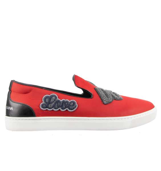 Slip-On Sneaker aus Nylon mit bestickten Applikationen und Logo von DOLCE & GABBANA
