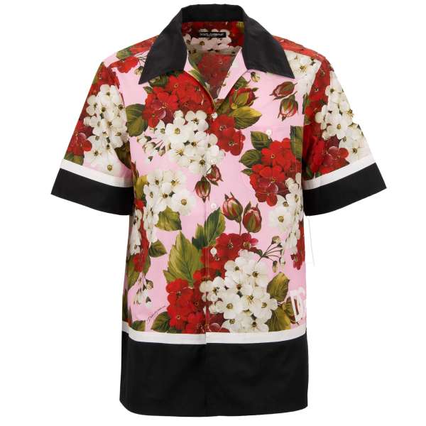 Oversize Baumwolle Hemd mit Geranien Blumen und DG Logo Print von DOLCE & GABBANA 