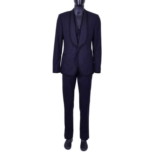 Spanisch style virgin wool 3-pieces suit with stripes texture and passementerie / trimmings embroidery by DOLCE & GABBANA Black Line