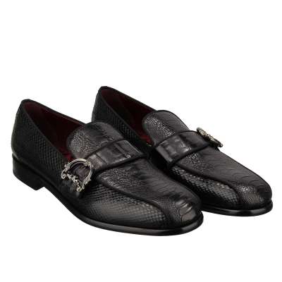 Baroque DG Logo Buckle Exotic Loafer Shoes LEONARDO Black