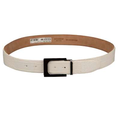 Silver Metal Buckle Croco Leather Belt White 85 34