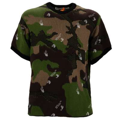 Virgil Abloh Logo Camouflage Knitted T-Shirt Green M