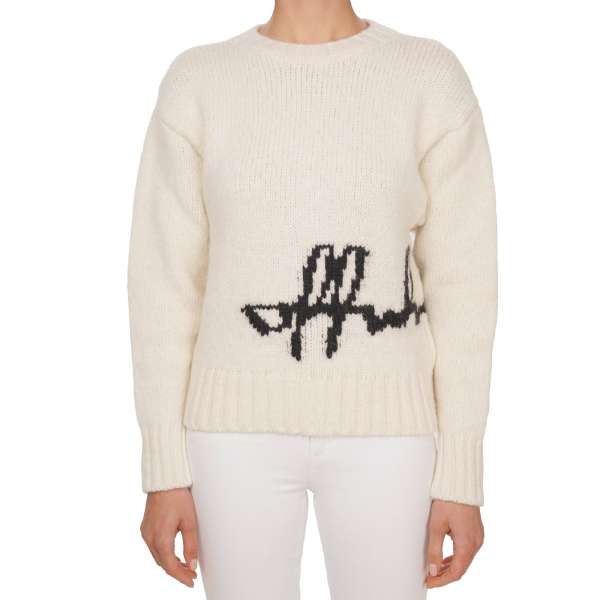 Wolle Mischung Sweater / Pullover mit Logo in Weiß und Schwarz von OFF-WHITE c/o Virgil Abloh
