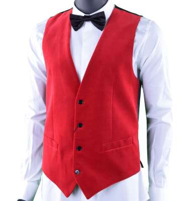 Elegant Velvet Waistcoat Vest Red Black 44 XS