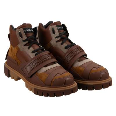DG Logo Leather Trekking Boots Shoes Brown 46 UK 12 US 13