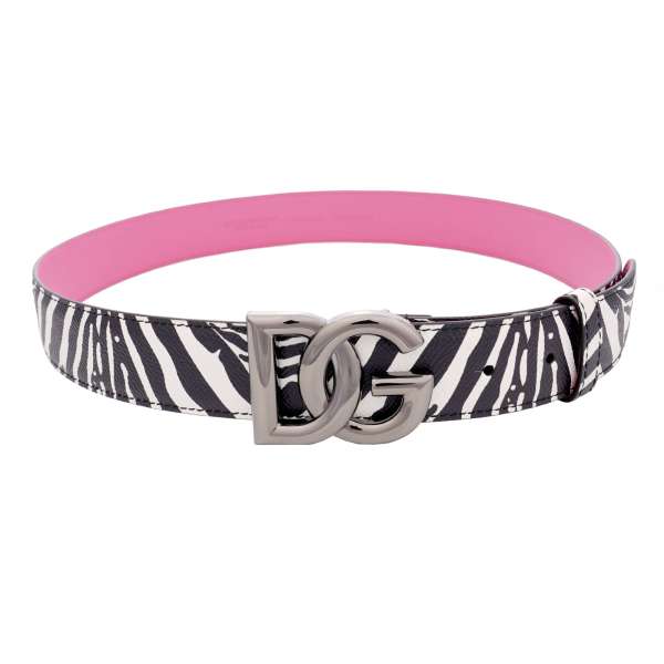 Dauphine Leder Gürtel aus der limitierten DJ KHALED Kollektion mit DG Logo Metall Rollschnalle und Zebra print von DOLCE & GABBANA x DJ KHALED