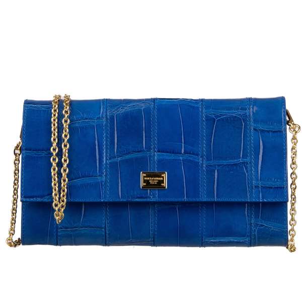 Crossbody Crocodile Leather clutch bag with logo plate and metal chain by DOLCE & GABBANA