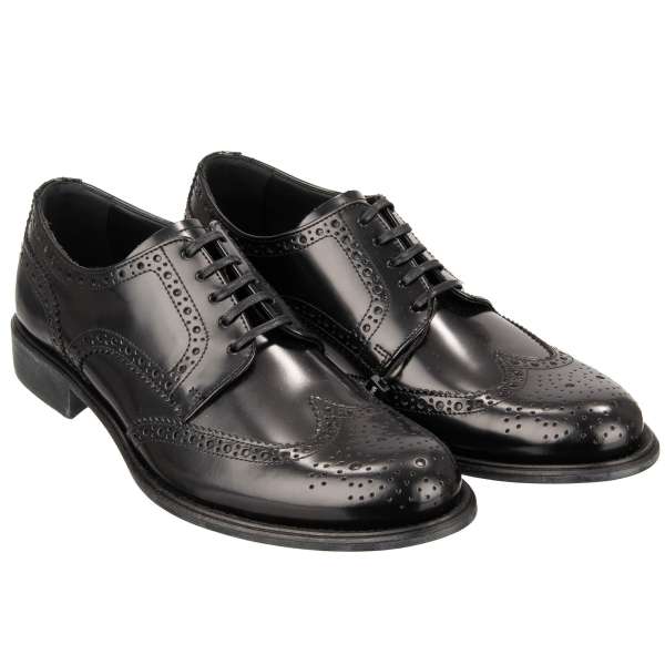 Derby leather shoes with decorative elements in black by DOLCE & GABBANA