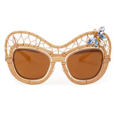 Special Edition Straw Butterfly Sunglasses DG2159-B with Crystals Beige Gold