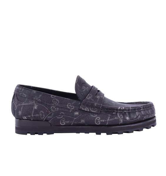 Dauphine leather moccasins GENOVA with keys print and stable rubber sole by DOLCE & GABBANA Black Label