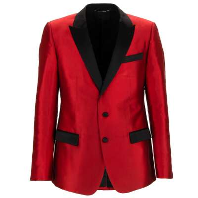 Silk Blazer Jacket MARTINI Peak Lapel Red Black 50 M L