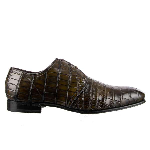 Elegante Schuhe PORTOFINO aus Krokodilleder in Dunkel-Grün / Khaki von DOLCE & GABBANA