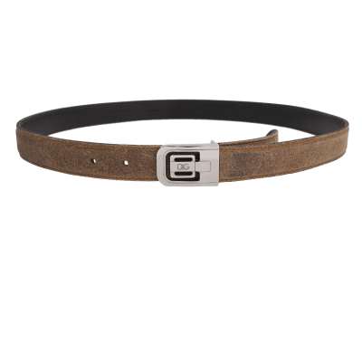 DG Logo Silver Metal Buckle Vintage Leather Belt Brown 95 38