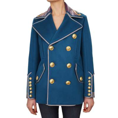 Double-Breasted Royal Military Style Wool Coat Jacket Blue