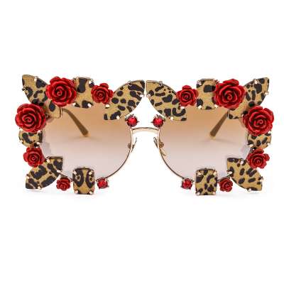Leopard Rose Kristall Oversize Sonnenbrille Rot Gold DG2207