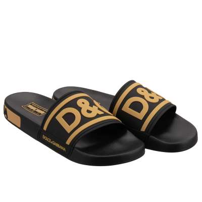 DJ Khaled Slides Sandals Shoes D&G Logo Black Gold
