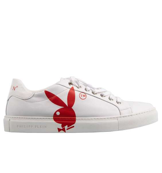 Low-Top Sneaker PLAYBOY mit großem Skull und Bunny Print, Logo Print an der Zunge und gedrucktem Logo hinten von PHILIPP PLEIN x PLAYBOY
