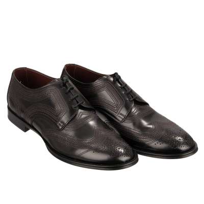 Bestickte Klassische Leder Derby Schuhe MARSALA Schwarz 43 UK 9