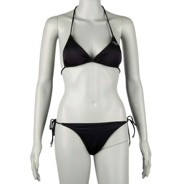 Bikini consisting triangle bra with logo combined with Brazilian briefs with drawstrings with logo by EMPORIO ARMANI Swimwear