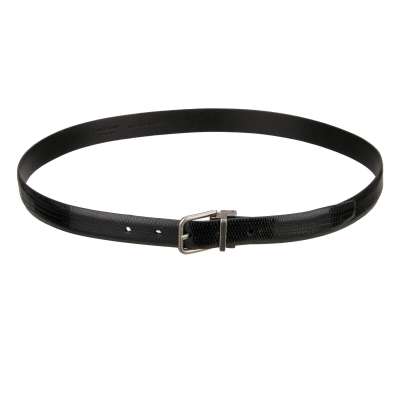 Antique Silver Metal Buckle Lizard Leather Belt Black 100 40