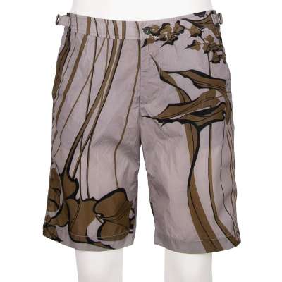 Floral Printed Beachwear Nylon Swim Board Shorts Gray Brown