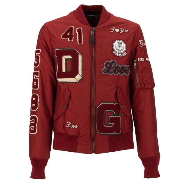 Gefütterte Bomberjacke AMORE mit großem DG Logo, Stickerei, Stickers und Taschen von DOLCE & GABBANA