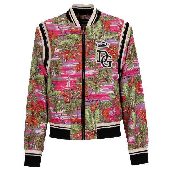 College Jacke / Bomberjacke ROYAL LOVE mit Blumen Print, besticktem Logo und Applikationen und Details aus Strick von DOLCE & GABBANA