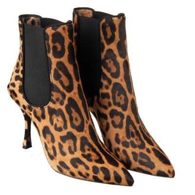 Leopard Print Fur Ankle Boots Pumps LORI Black Brown