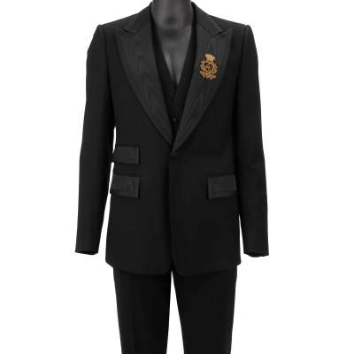 DG Perlen Krone Logo Schurwolle Anzug Sakko Weste Schwarz 48 38 M 
