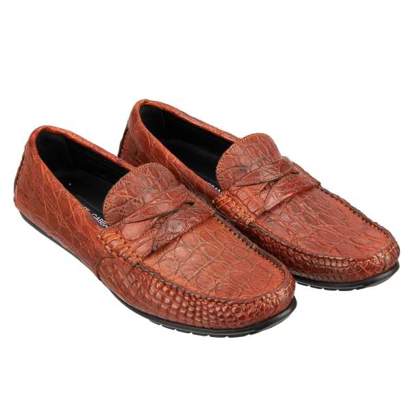 Sehr exklusive und elegante Loafer Schuhe RAGUSA aus Krokodilleder in Orange von DOLCE & GABBANA