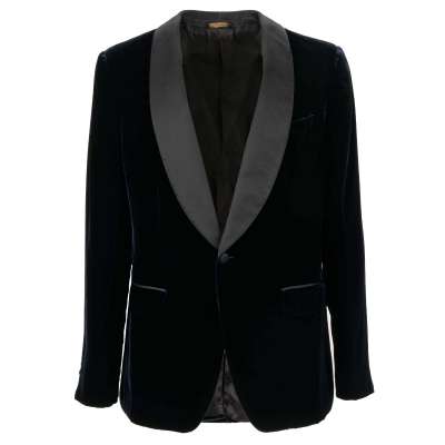 Velvet Blazer Shawl Lapel Black Blue 52 42 L