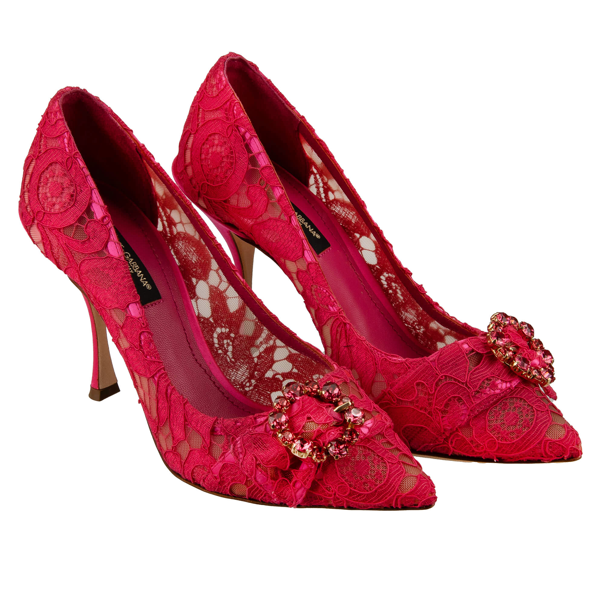 Dolce Gabbana Crystal Brooch Taormina Lace Pumps LORI Pink FASHION ROOMS