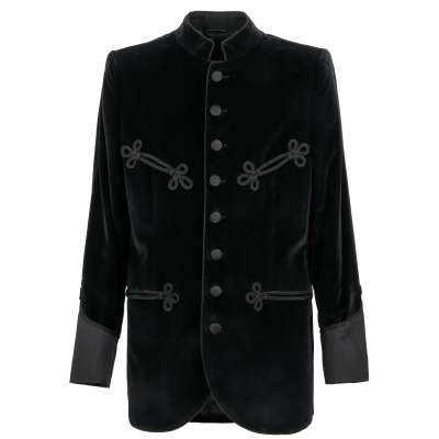 Royal Baroque Braided Velvet Blazer Jacket Black 54 XL