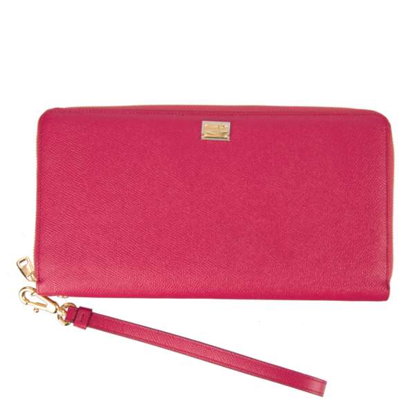 Dauphine leather Clutch / Wallet Bag with DG logo plate in Pink by DOLCE & GABBANA