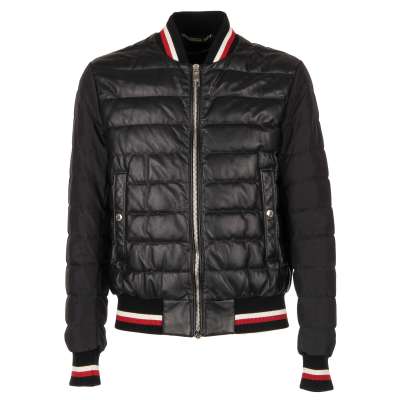 Quilted Nappa Leather Jacket with Fabric Sleeves Black 48 M