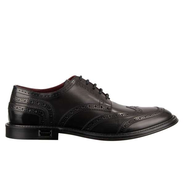 Exklusive, formelle Derby Schuhe MARSALA aus Kalbsleder mit DG Metall Logo in Schwarz von DOLCE & GABBANA