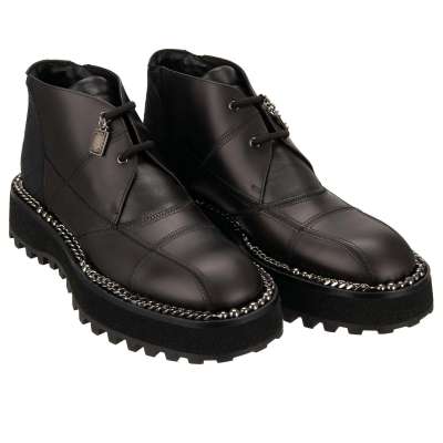 DG Logo Pendant Chain Leather Boots Shoes MICHELANGELO Black