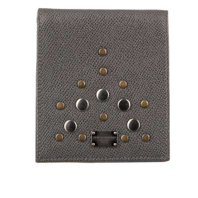 Dauphine Leather Bifold Wallet with Studs and Logo Plate Gray