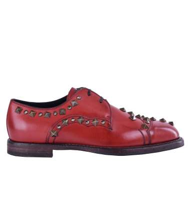 Leather Derby Shoes MARSALA with Studs and Crystals Red