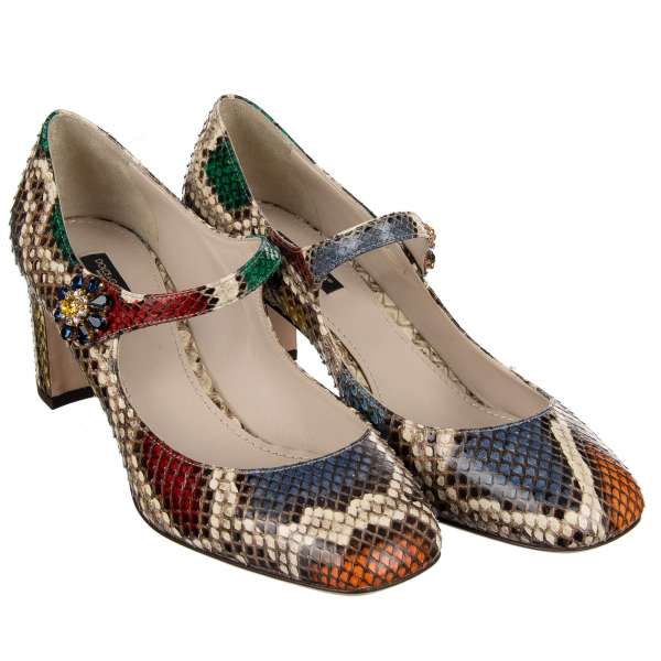 Majolica Python Pumps JACKIE with an elastic crystals buckle by DOLCE & GABBANA Black Label
