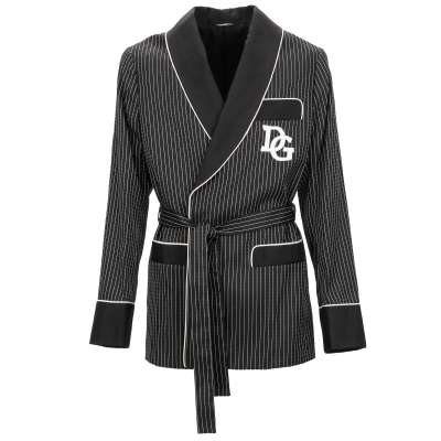 Striped Jacquard Robe Blazer DG Logo White Black 48 38 M