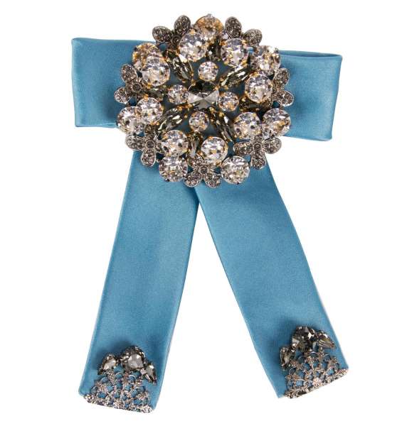 Schleife Haarspange aus Seide mit Kristallen Brosche und Messing Applikationen in Blau von DOLCE & GABBANA