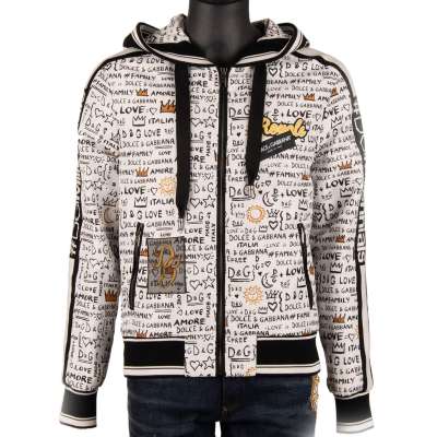 DG Millenials Hooded Graffiti Bomber Jacket with Logo Black White 48 M
